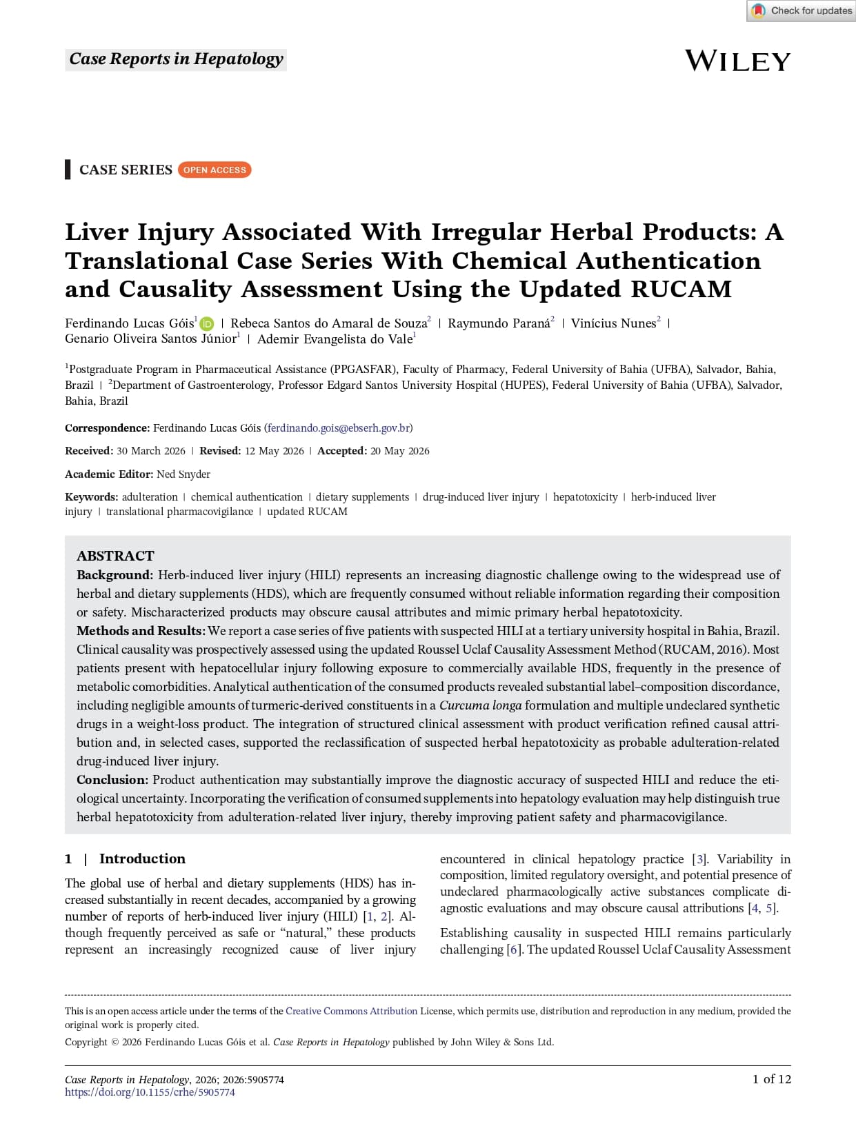 Lesão hepática associada a produtos herbais irregulares: série de casos translacional com autenticação química e avaliação de causalidade pelo RUCAM atualizado